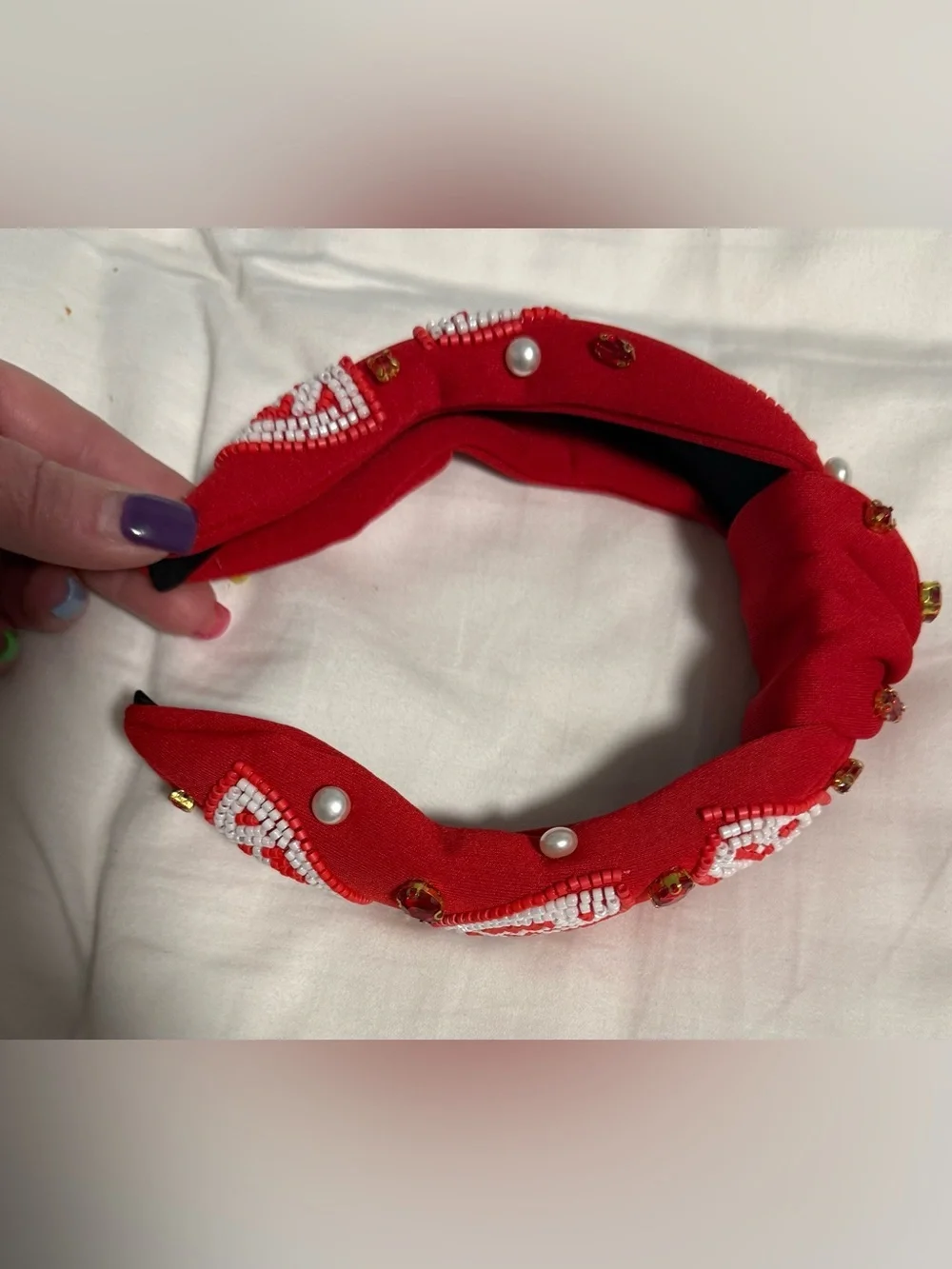 Headband Red Beaded Embellished Footbal 🏈🏈